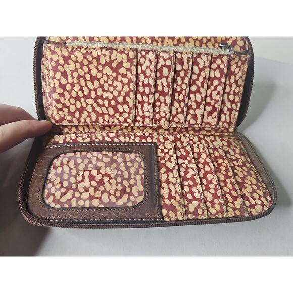 FOSSIL Key•Per Zip Around Wallet Clutch Fall Flowers Coated Canvas 8"x4" - Picture 8 of 15